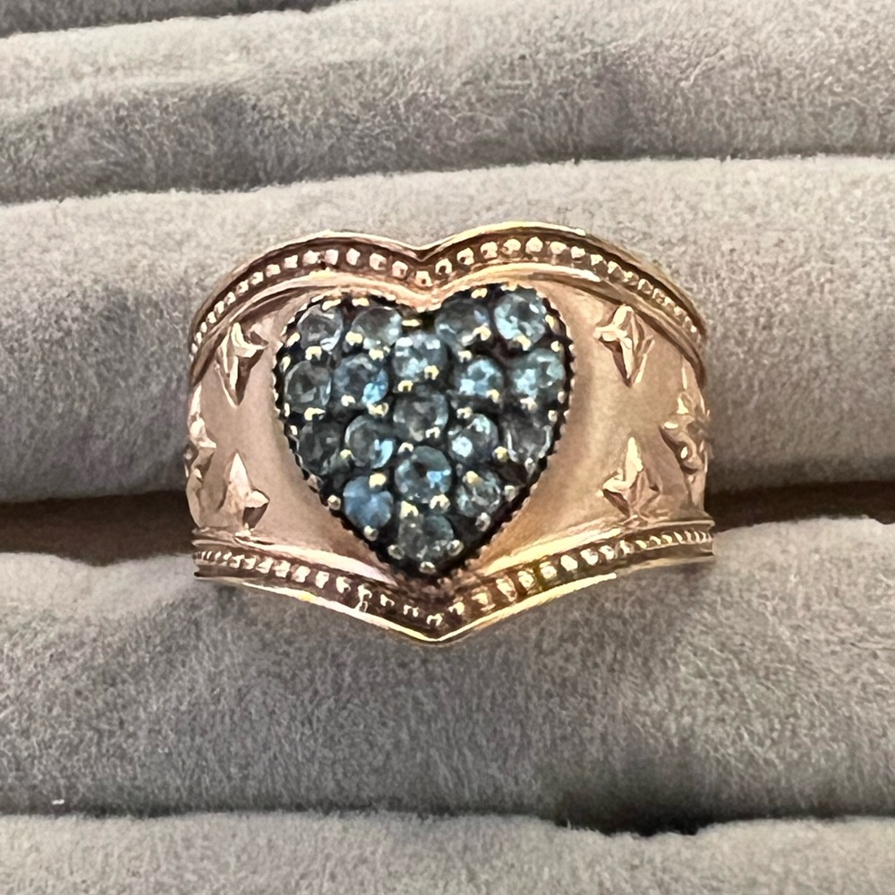 Dallas Prince rose gold Sterling Silver heart shaped Blue Topaz ring Size 8